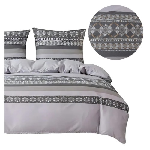 Komplet Pościeli 3D 220x200 + 2x70/80 Szara Elegancja Satyna Bawełniana 2791