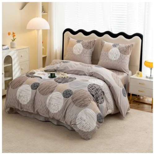 Komplet Pościeli 3D 220x200 + 2x70/80 Retro Okręgi Satyna Bawełniana 3104