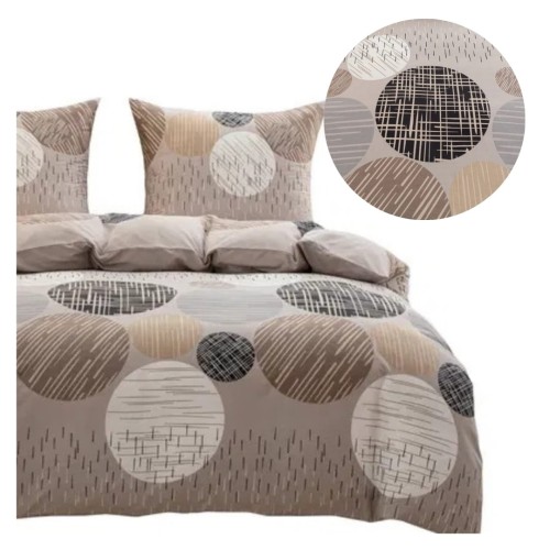 Komplet Pościeli 3D 220x200 + 2x70/80 Retro Okręgi Satyna Bawełniana 3104