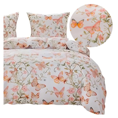 Komplet Pościeli 3D 220x200 + 2x70/80 Motyle Satyna Bawełniana 3053