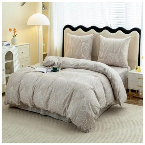 Komplet Pościeli 3D 220x200 + 2x70/80 Beżowa Botanika Satyna Bawełniana 3089