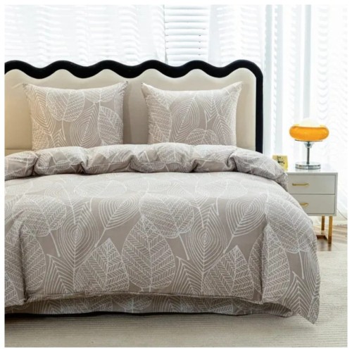 Komplet Pościeli 3D 220x200 + 2x70/80 Beżowa Botanika Satyna Bawełniana 3089