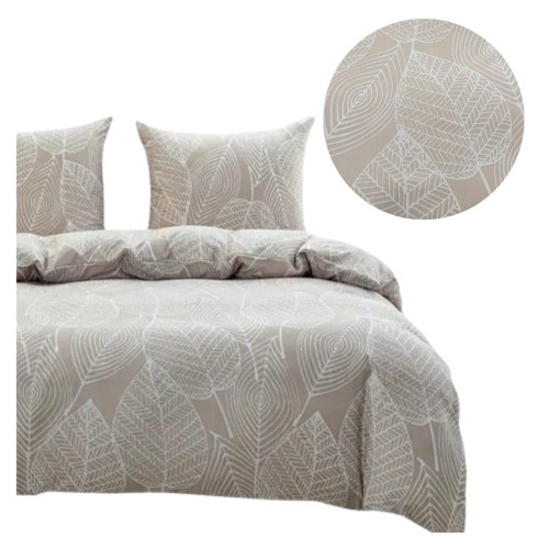 Komplet Pościeli 3D 220x200 + 2x70/80 Beżowa Botanika Satyna Bawełniana 3089