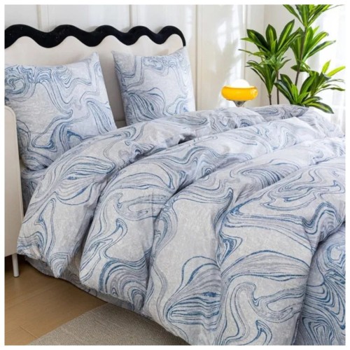 Komplet Pościeli 3D 220x200 + 2x70/80 Błękitna Abstrakcja Satyna Bawełniana 3103