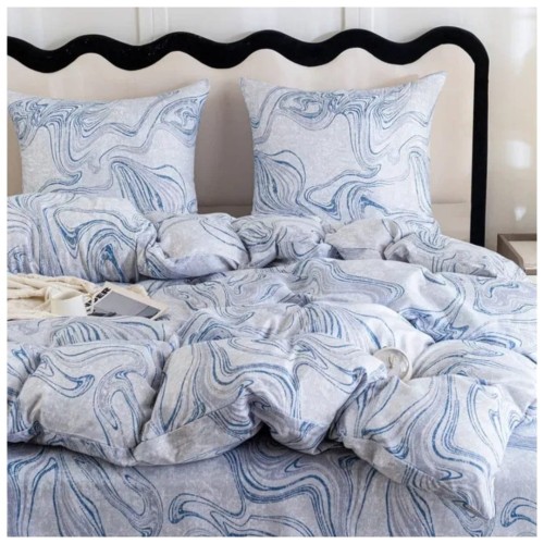 Komplet Pościeli 3D 220x200 + 2x70/80 Błękitna Abstrakcja Satyna Bawełniana 3103
