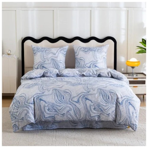 Komplet Pościeli 3D 220x200 + 2x70/80 Błękitna Abstrakcja Satyna Bawełniana 3103