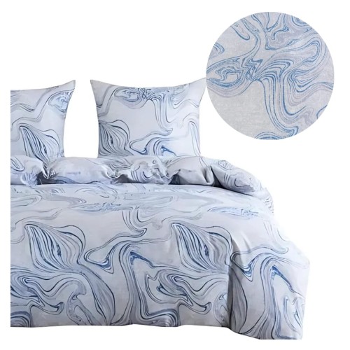 Komplet Pościeli 3D 220x200 + 2x70/80 Błękitna Abstrakcja Satyna Bawełniana 3103