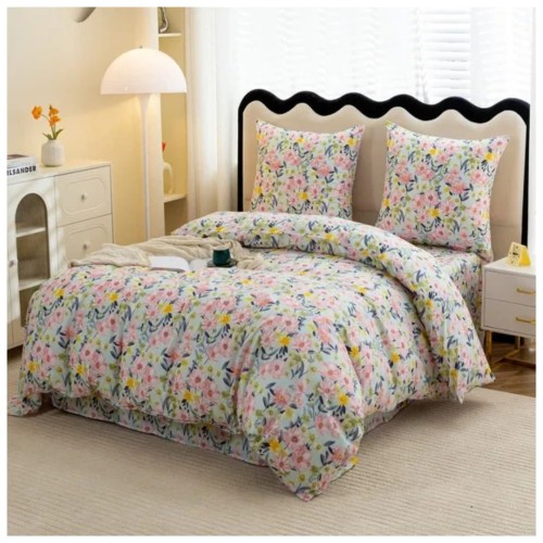 Komplet Pościeli 3D 220x200 + 2x70/80 Kolorowa Łączka Satyna Bawełniana 3097