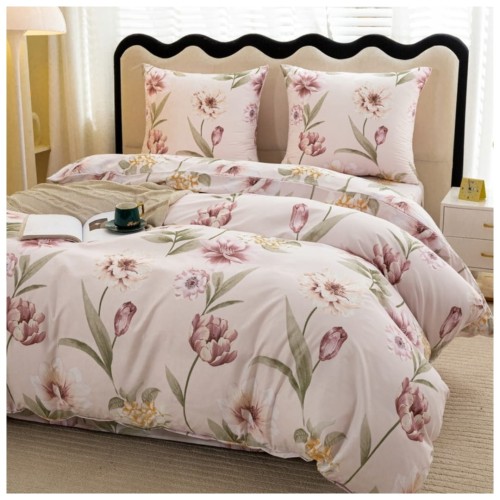 Komplet Pościeli 3D 220x200 + 2x70/80 Kwiaty Satyna Bawełniana 3093