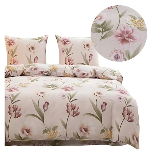 Komplet Pościeli 3D 220x200 + 2x70/80 Kwiaty Satyna Bawełniana 3093