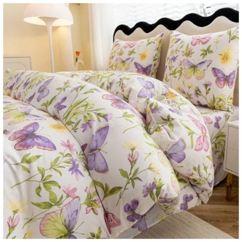 Komplet Pościeli 3D 220x200 + 2x70/80 Kolorowe Motyle Satyna Bawełniana 3101