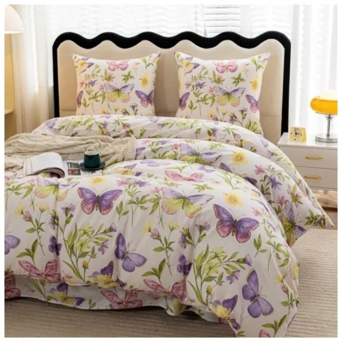 Komplet Pościeli 3D 220x200 + 2x70/80 Kolorowe Motyle Satyna Bawełniana 3101