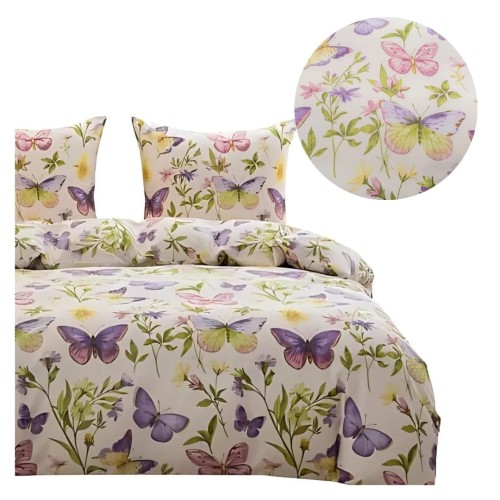 Komplet Pościeli 3D 220x200 + 2x70/80 Kolorowe Motyle Satyna Bawełniana 3101