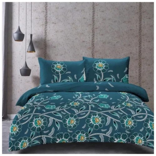 Komplet Pościeli 3D 220x200 + 2x70/80 Szmaragdowa Flora Satyna Bawełniana 2330