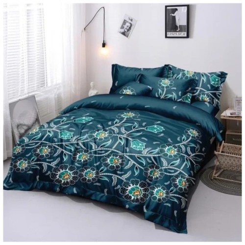 Komplet Pościeli 3D 220x200 + 2x70/80 Szmaragdowa Flora Satyna Bawełniana 2330
