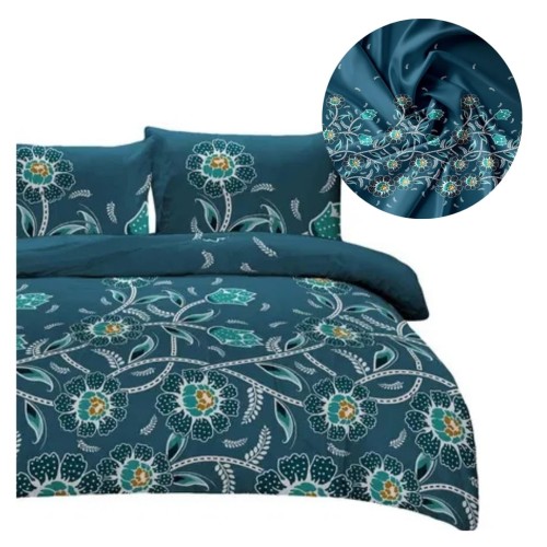 Komplet Pościeli 3D 220x200 + 2x70/80 Szmaragdowa Flora Satyna Bawełniana 2330