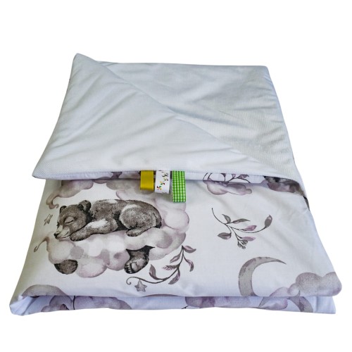 Kocyk Dziecięcy 75x100 Letni Misie Na Drabince/Biel Bawełna/Velvet