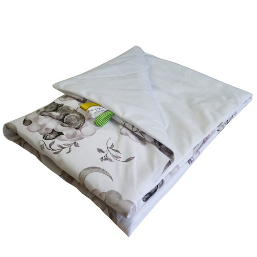 Kocyk Dziecięcy 75x100 Letni Misie Na Drabince/Biel Bawełna/Velvet