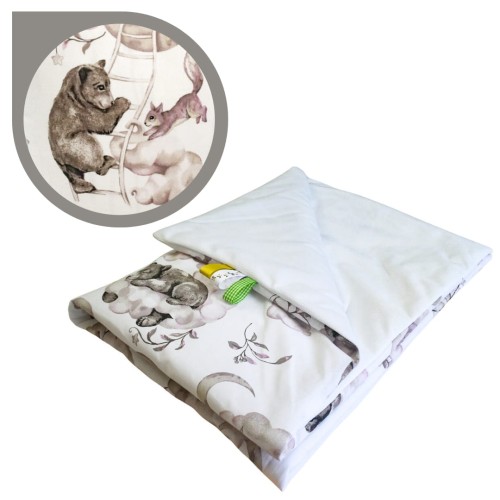 Kocyk Dziecięcy 75x100 Letni Misie Na Drabince/Biel Bawełna/Velvet