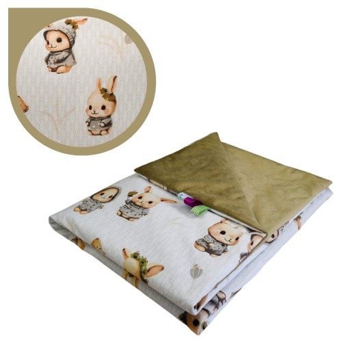 Kocyk Dziecięcy 75x100 Letni Króliczki Beż/Beż Bawełna/Velvet