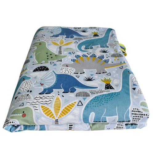 Kocyk Dziecięcy 75x100 Letni Dinozaury Niebieskie/Niebieski Bawełna/Velvet