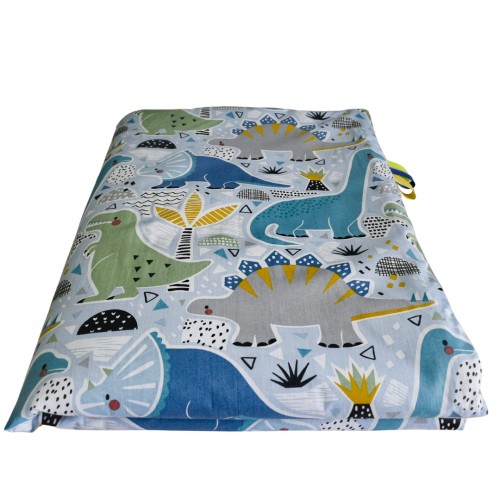 Kocyk Dziecięcy 75x100 Letni Dinozaury Niebieskie/Szary Bawełna/Velvet