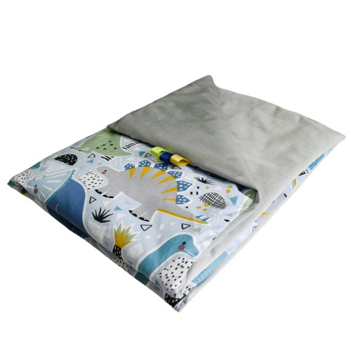 Kocyk Dziecięcy 75x100 Letni Dinozaury Niebieskie/Szary Bawełna/Velvet