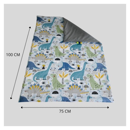 Kocyk Dziecięcy 75x100 Letni Dinozaury Niebieskie/Grafit Bawełna/Velvet