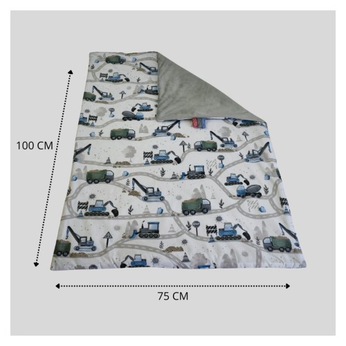 Kocyk Dziecięcy 75x100 Letni Koparki Niebieskie Nowe/Szary Bawełna/Velvet