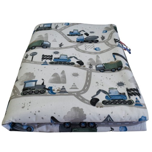 Kocyk Dziecięcy 75x100 Letni Koparki Niebieskie Nowe/Szary Bawełna/Velvet