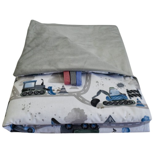 Kocyk Dziecięcy 75x100 Letni Koparki Niebieskie Nowe/Szary Bawełna/Velvet