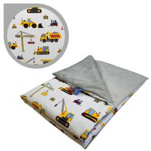 Kocyk Dziecięcy 75x100 Letni Koparki Żółte Na Białym/Szary Bawełna/Velvet