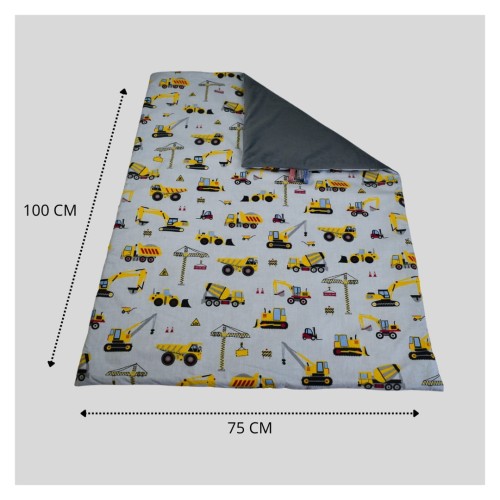 Kocyk Dziecięcy 75x100 Letni Koparki Żółte Na Szarym/Grafit Bawełna/Velvet