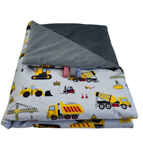 Kocyk Dziecięcy 75x100 Letni Koparki Żółte Na Szarym/Grafit Bawełna/Velvet