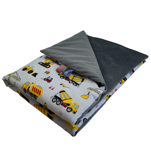 Kocyk Dziecięcy 75x100 Letni Koparki Żółte Na Szarym/Grafit Bawełna/Velvet