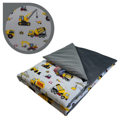 Kocyk Dziecięcy 75x100 Letni Koparki Żółte Na Szarym/Grafit Bawełna/Velvet