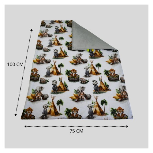 Kocyk Dziecięcy 75x100 Letni Zwierzaki Tipa/Szary Bawełna/Velvet