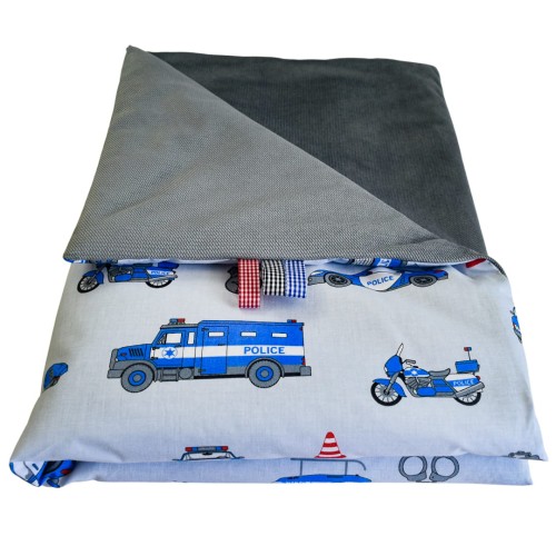 Kocyk Dziecięcy 75x100 Letni Policja Szara/Grafit Bawełna/Velvet