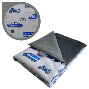 Kocyk Dziecięcy 75x100 Letni Policja Szara/Grafit Bawełna/Velvet