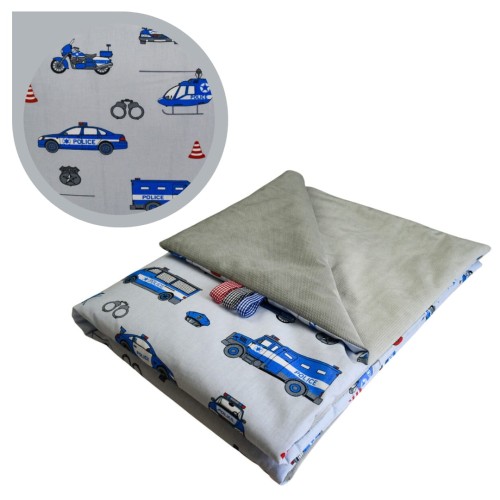 Kocyk Dziecięcy 75x100 Letni Policja Szara/Szary Bawełna/Velvet