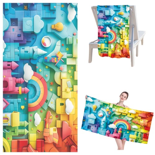 Ręcznik Plażowy Kąpielowy XXL 100x180 Zamek Klocki Szybkoschnący H102