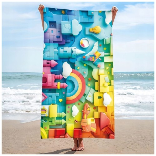 Ręcznik Plażowy Kąpielowy XXL 100x180 Zamek Klocki Szybkoschnący H102