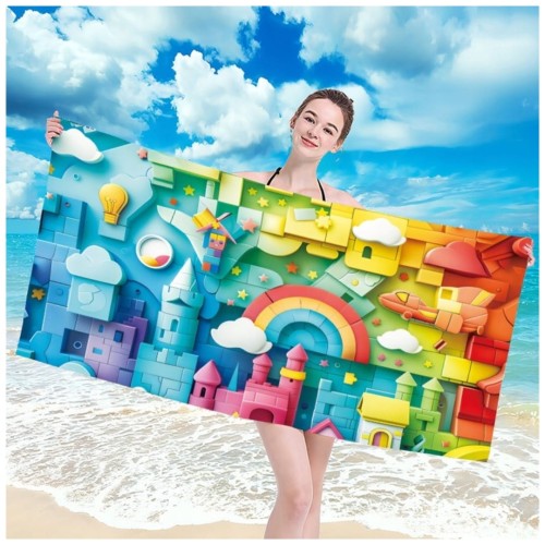 Ręcznik Plażowy Kąpielowy XXL 100x180 Zamek Klocki Szybkoschnący H102