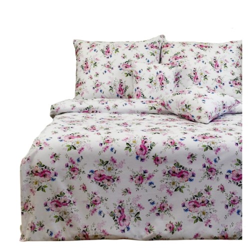 Komplet Pościeli Bawełnianej 200x220 2x70/80 Wiosna-Jabłonka Biała
