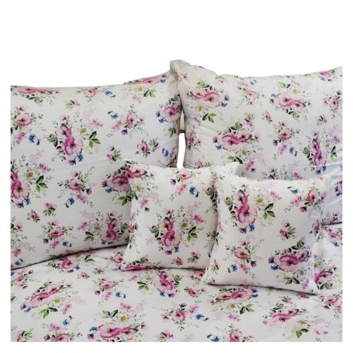 Komplet Pościeli Bawełnianej 200x220 2x70/80 Wiosna-Jabłonka Biała