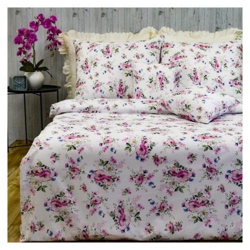 Komplet Pościeli Bawełnianej 140x200 2x70/80 Wiosna-Jabłonka Biała