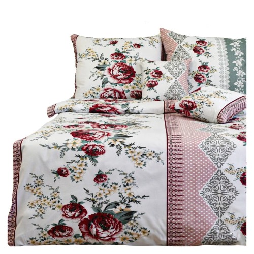 Komplet Pościeli Bawełnianej 140x200 2x70/80 Kwiaty Groszki