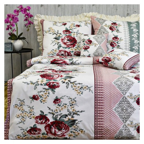 Komplet Pościeli Bawełnianej 140x200 1x70/80 Kwiaty Groszki