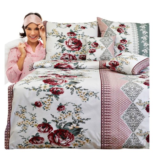 Komplet Pościeli Bawełnianej 140x200 1x70/80 Kwiaty Groszki