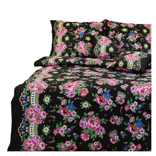 Komplet Pościeli Bawełnianej 160x200 2x70/80 Halka Góralka Czarna